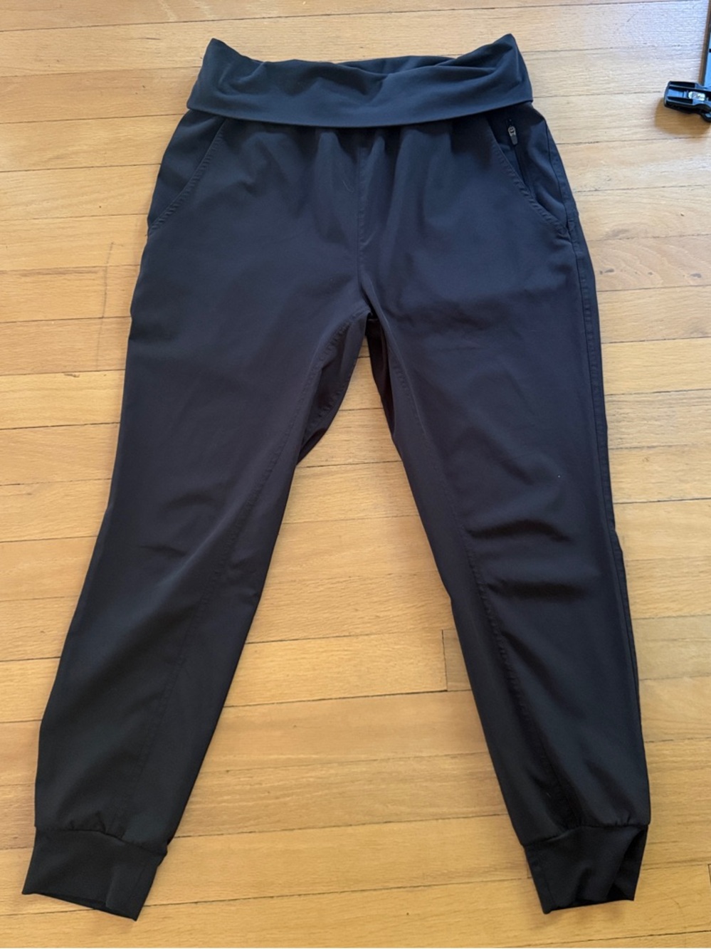 Fabletics Black Fold-Over Waist Joggers with Zip Pocket